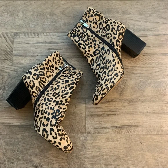 Halogen Alexa Calf Hair Leopard Print Block Heel Ankle Booties - Picture 3 of 12